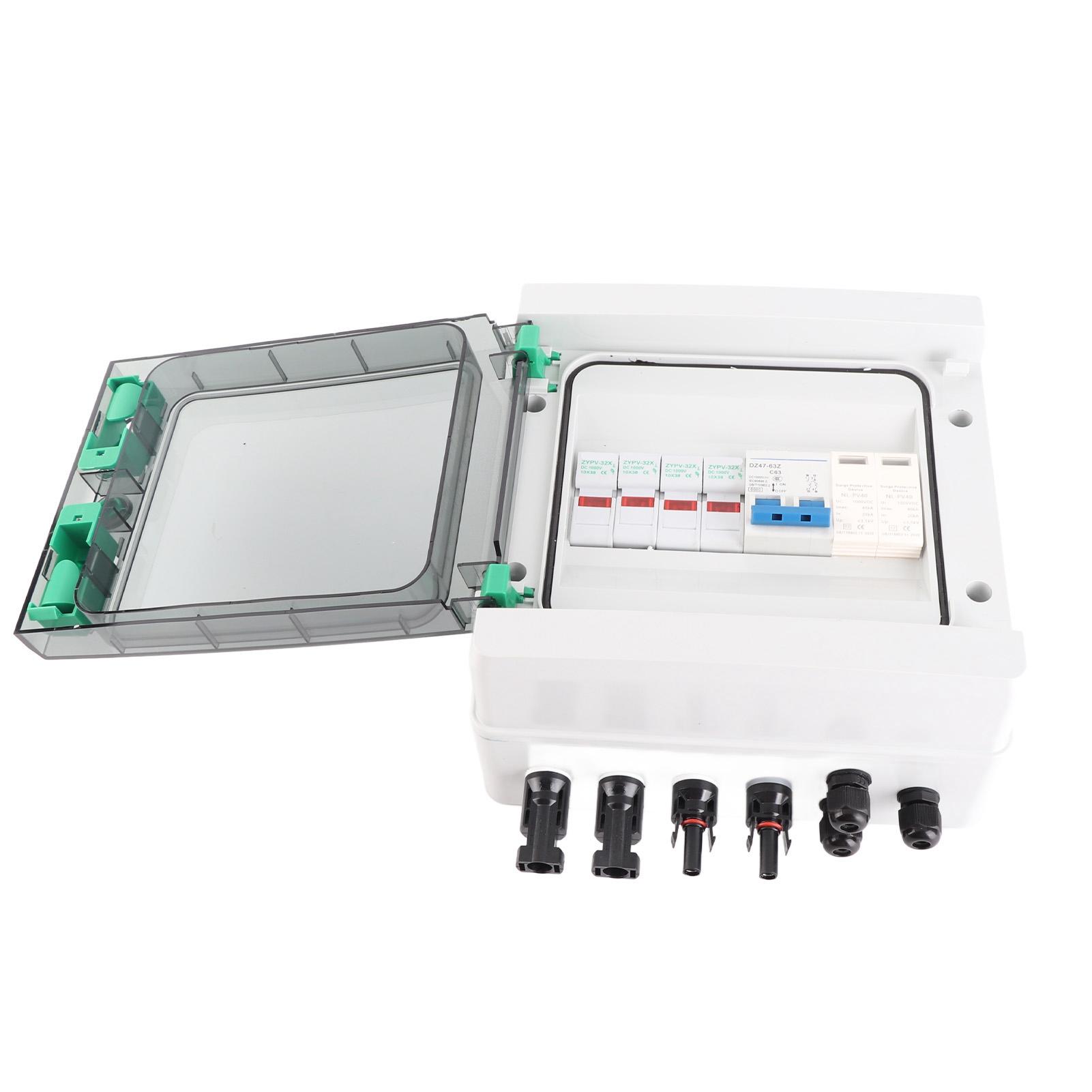 

Сонячна PV Комутаційна Коробка 2 Стрінги Пластик 15A Запобіжник Захист від Блискавки Автоматичний Вимикач 2 Входи 1 Вихід DC1000V IP65 Водонепроникна