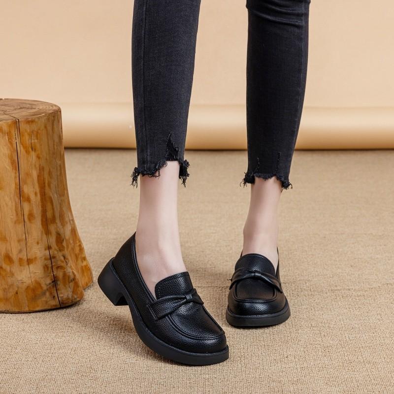 Loafers Women's Shoes 2025 New Large Size British Style Spring and Autumn Pedals Comfortable Soft Bottom Flat Bottom Non-slip Single Shoes Leather Sh
