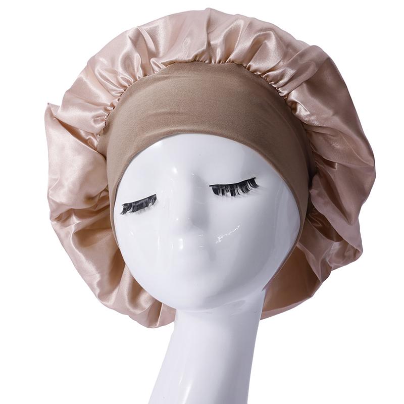 Women Satin Home Hair Shower Cap Comfortable Nightcap Casual Wide-brimmed Sleeping With Elasticated Floppy Band Cap Breathable