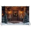 Mocsicka Christmas Photography Backgrounds Winter Snow Decoration Photo Backdrops Xmas Tree Wooden House Pattern Shooting Banner