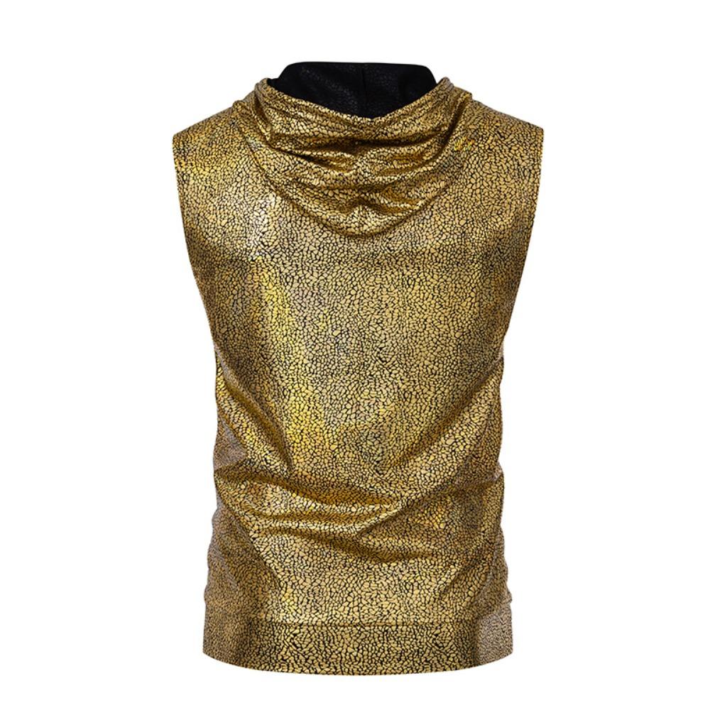 Stamping Print Men's Tank Tops Disco Dancing Hooded Vest Slim Fit Nightclub Bodybuilding Sleeveless Top Men Party Clothes
