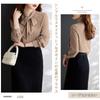 JLBOCMGT Chiffon Long Sleeve Blouse with Ribbon and Bow Open Solid Loose Plus Office Elegant Korean Women's Shirt, Tie, Front, Color, Fit, Slimming,