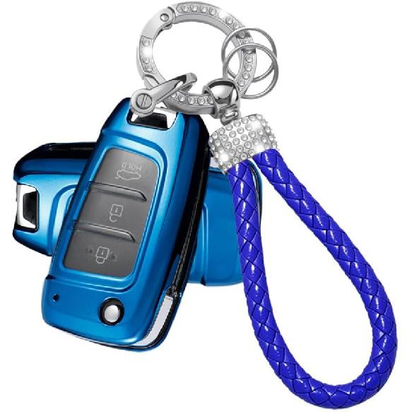 Key Fob Cover Case Compatible with Hyundai Venue Accent Kona SE Santa Fe Palisade Key Shell Protector with Bling Keychain 3 Button B Red