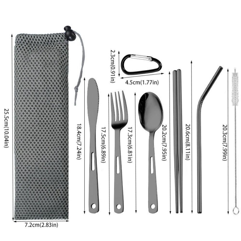 Black/Silver Camping Cutlery Set Stainless Steel Spoon Fork Set Flatware Set  Outdoor
