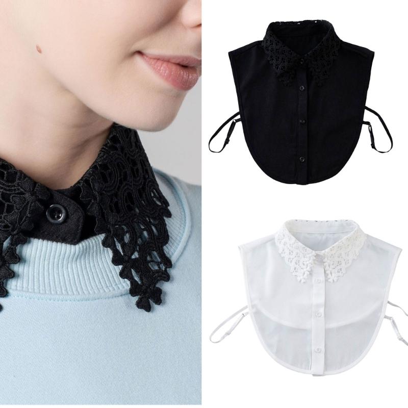 Detachable Collar Button Removable Hollow Embroidery Design Half Shirt Blouse for Quick Outfit Changes Various Occasion