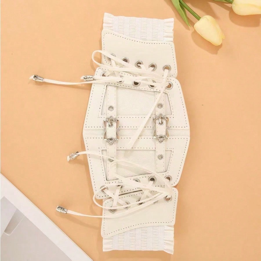 Lace Strap, Leather Waist Cover, Women's Decoration, Shaping Body, European and American Retro Metal Buckle, Elastic Waistband