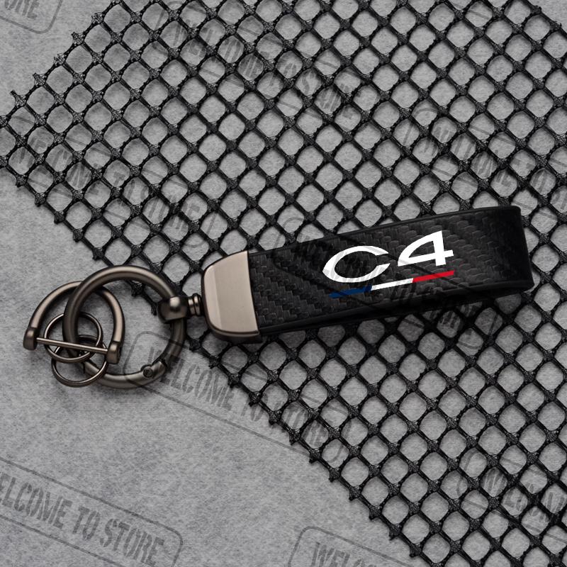 

For Citroen Citroën C1 C2 C3 C4 French Flag LOGO Carbon Fiber Leather Car Keychain Horseshoe Buckle Jewelry Accessories