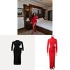 Sexy Red Satin Night Dress With 3d Floral Embellishments For Evening Wear