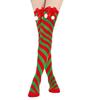 Women's Bowknot Christmas Stockings With Pom-poms Stripes Pattern Knee-high Over-the-knee Socks