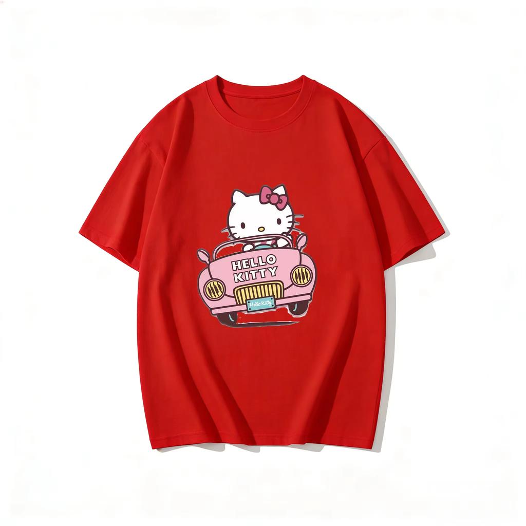 2026 Summer Hello Kitty Cartoon Printed Short Sleeve Pure Comfortable Summer Loose Tshirt for Women