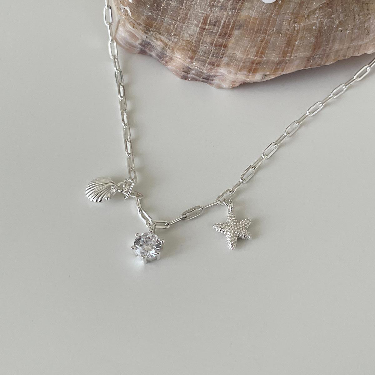 

925 sterling silver ocean shell starfish single diamond necklace women s exquisite small and high-end starfish collarbone chain new 925 silver