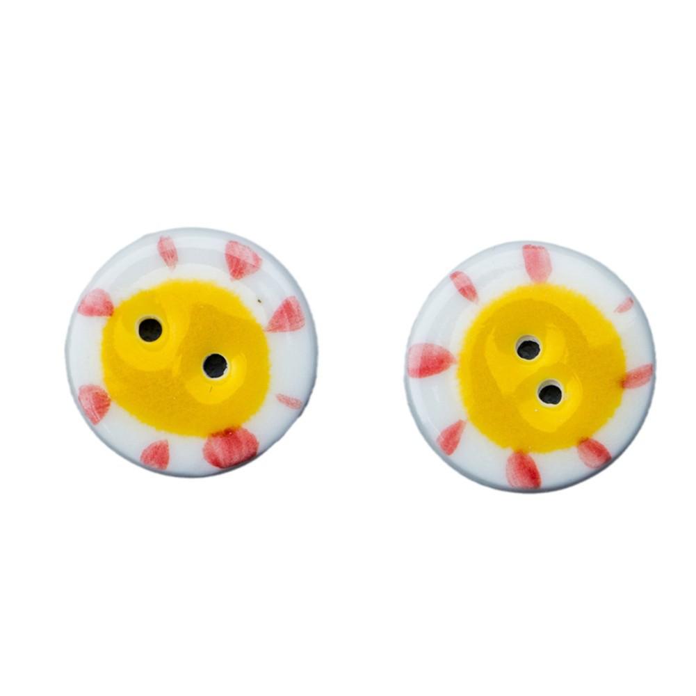 20mm Round Red Small Flower Ceramic Button for Clothing and Journal Accessories