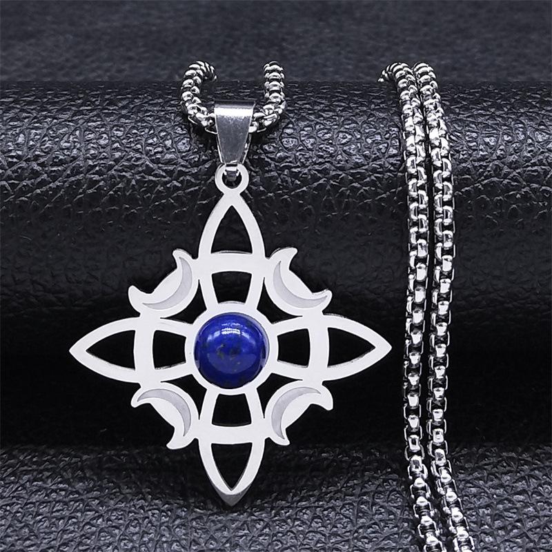 Celtic Knot Triple Moon Muse Necklace Stainless Steel Natural Stone Witch Amulet Necklace Jewelry