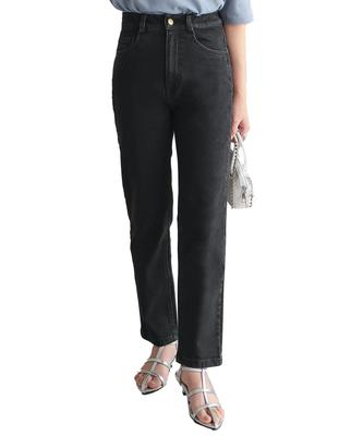 Kobe Lettuce Petit Lettuce Denim Tapered Pants Free Size Petit Medium Black [M3786]