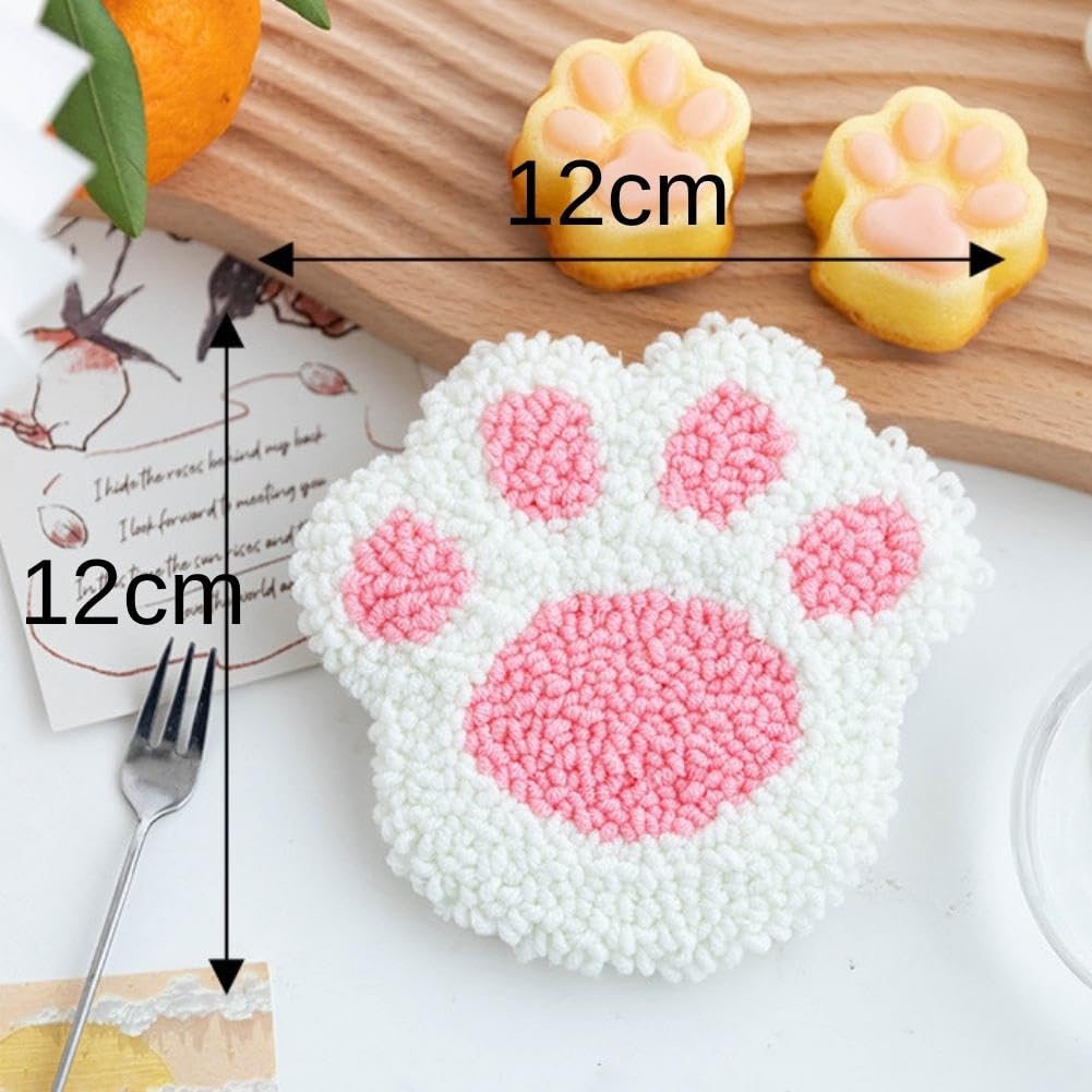 Punch Needle Kit Embroidery Set with Japanese Free Needle Punch Instructions, Coaster, Stitching, (Paw Print)