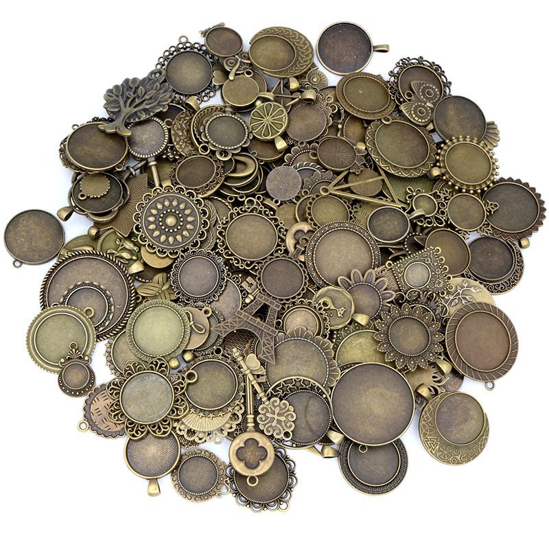 30g Směs stylů Starožitný bronz Stříbrný pozlacený zinková slitina Přívěsek Prázdný Cameo Cabochon Základna Nastavení Rámečky Šperky Příslušenství