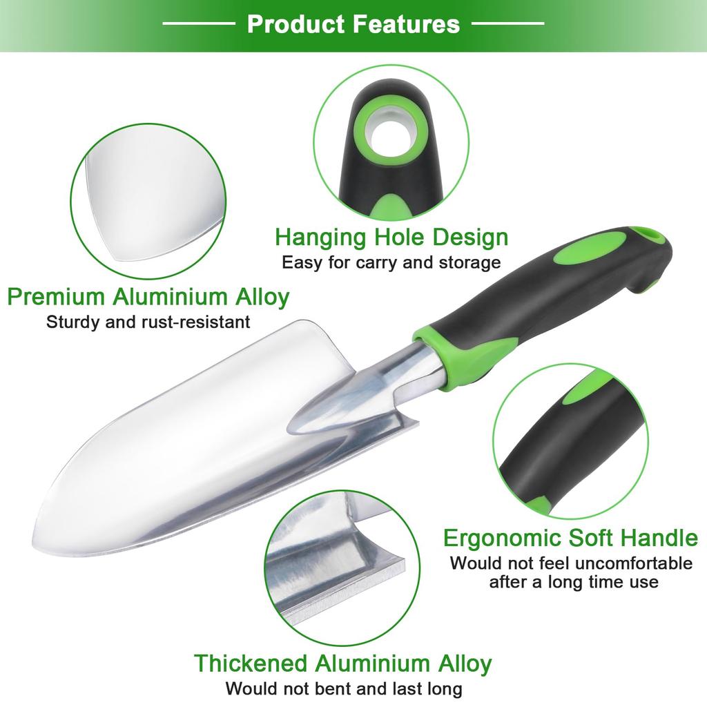 Garden Trowel & Hand Wide Shovel Pointed with Soft Rubberized Non-Slip Ergonomic Handle for Planting, Transplanting, Weeding, Mo