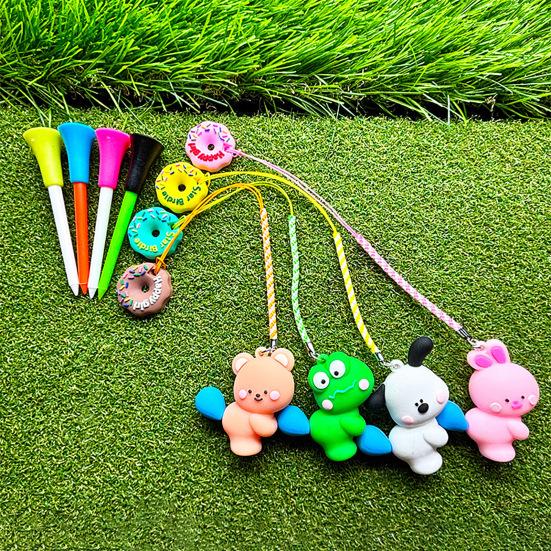 Golf Tee Hanger Donut Shaped Plastic Anti-Lost Ring with Strap Cartoon Animal Pattern Golf Tee Holder for Men Women