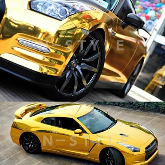 Car Wrap 152cm X Gold Chrome with Protective Film High-Quality Sheet, 30cm, Plated,
