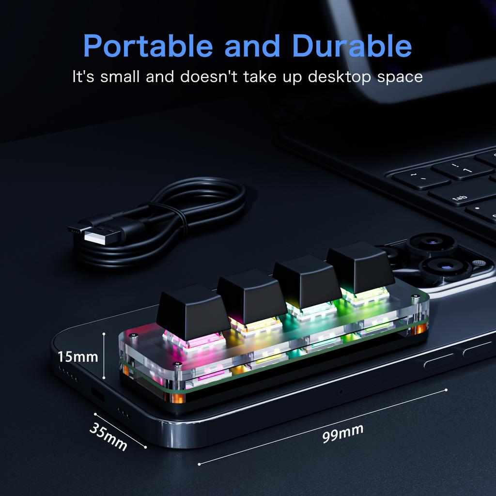 Mini Macro Mechanical Keyboard 4 Keys USB Wired RGB Gaming Custom Programming Portable Keypad Hot Swap Switch for Photoshop