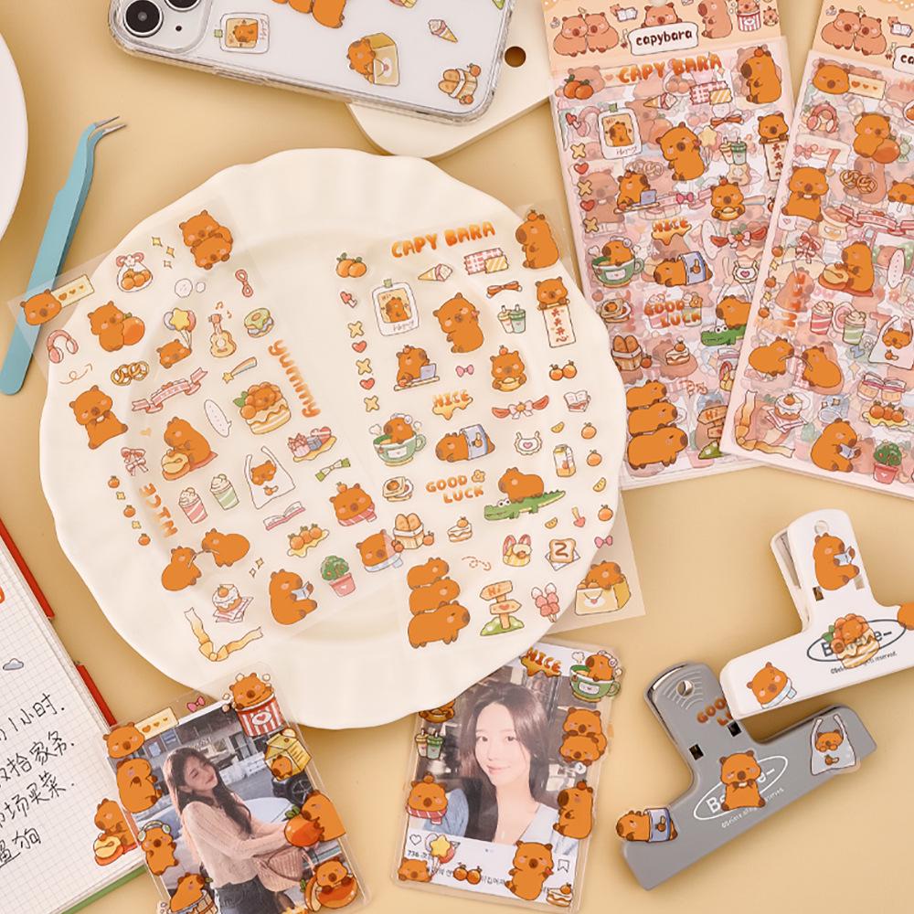 Capybara Waterproof Transparent PET Cartoon Stickers for Diaries and Journals