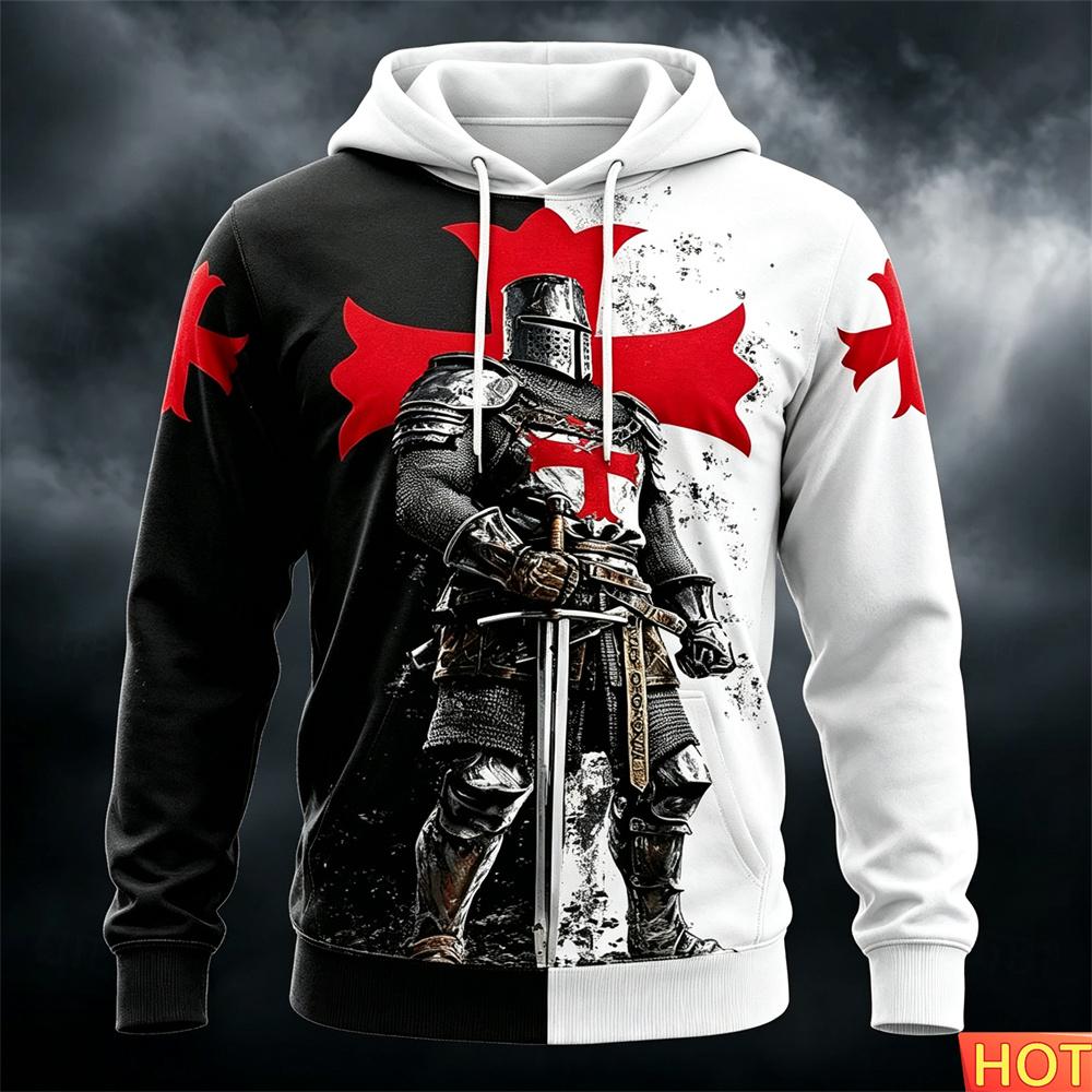 Autumn/Winter Men's Knight pattern Hoodie Men's Hooded Pullover Unisex Graphic hoodie Street Harajuku Clothing Casual pulloversUnisex Woman's