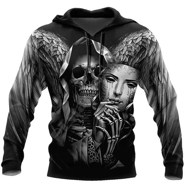 3D Printed Skull Graphics Men's Hoodie Tops Fashion Unisex Sweatshirt Spring Hip Hop Streetwear Oversized Casual Men's Clothing