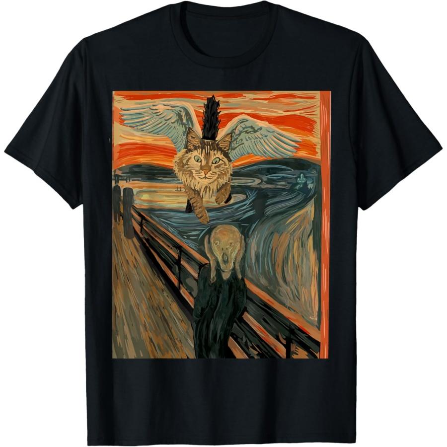 Funny Maine Coon Cat The Scream Flying Maine Coon Kitty T-Shirt XXXXXL чёрный