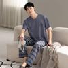 Men's pajamas summer cotton short-sleeved trousers 1011 new thin youth large-size loungewear suit