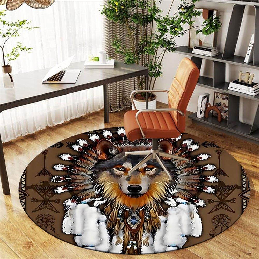 Native American Wolf Headdress Wall Art DecorRound Non-Slip chair mat chair carpet for office Rugs for Office Decor Gift For Valentine's Day Mother's