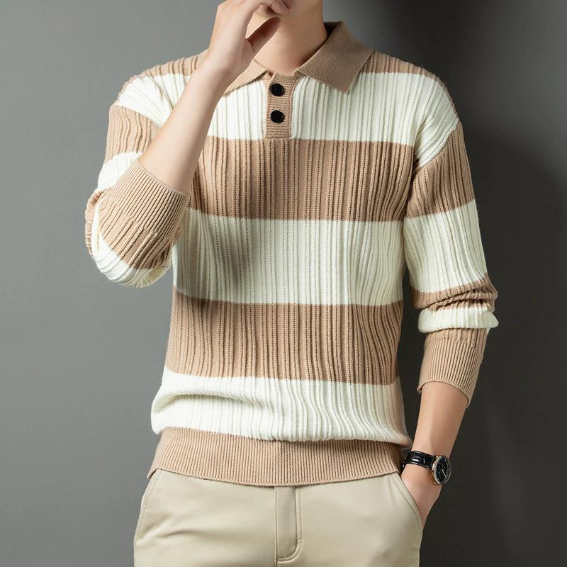 Men's Pullover Sweater Fashion Thick Warm Striped Pullovers Men Business Casual Knitwear