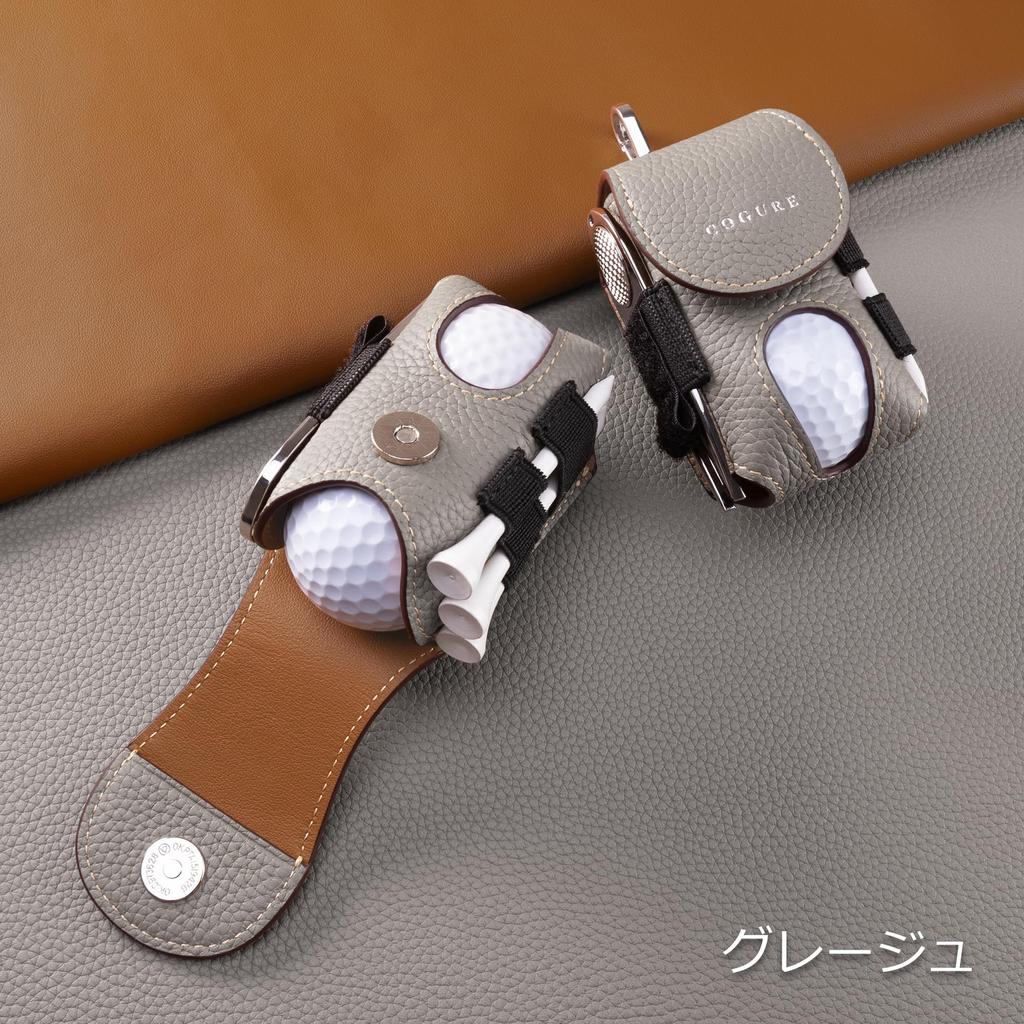 COGURE Golf Ball Genuine Holds 2 Tee Green Glove Rotating Gift Box Right Hip Greige Case, Leather, Men's & Women's, Balls, Storage, Fork, Marker,