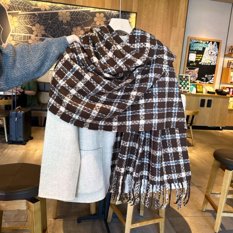 Premium Atmosphere Cross Grid Scarf Winter Versatile Warm Student Scarf British Street Style Scarf
