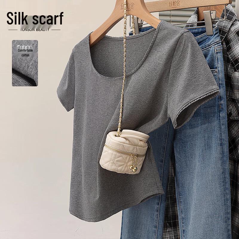 Women s Square Neck Slim Fit Short Sleeve Top L