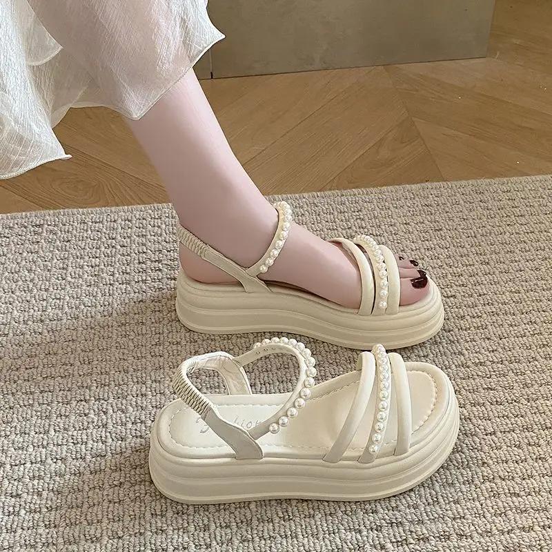 Fashion Woman Shoes Open Toe Pearl Sandals for Women Vintage Summer 2025 Offers Anti Slip Hot New Breathable Fashion Sandal Wholesale