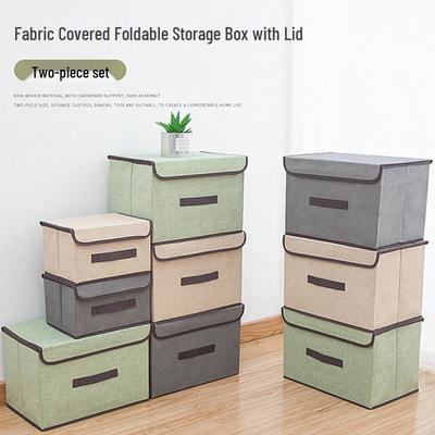 Foldable Fabric-Look Storage Box with Lid, Dustproof and Portable Organizer