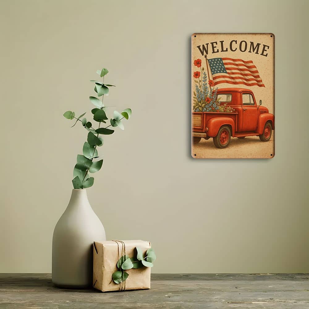 Patriotic USA Flag metal sign, 12x8 inch.