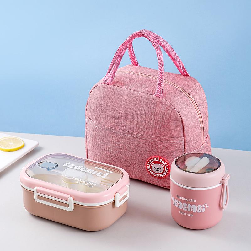Creative Heated Lunch Box Set for Office Workers - Includes Large Capacity Box, Soup Cup, and Insulated Bag
