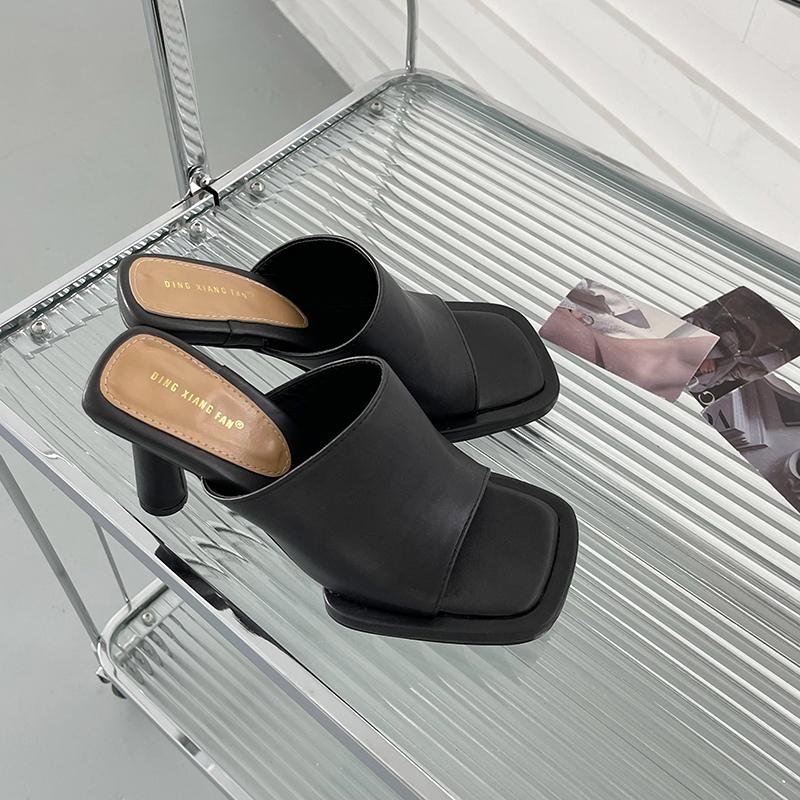 fashion Open Toe Women Slippers Casual Slides Mules Shoes Round High Heels Pumps Black White Blue Summer Outdoor Slippers Mules Slides