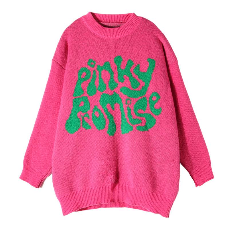 Autumn and winter new loose contrasting letter jacquard round neck long sleeved knitted pullover top sweater 3527 KTB