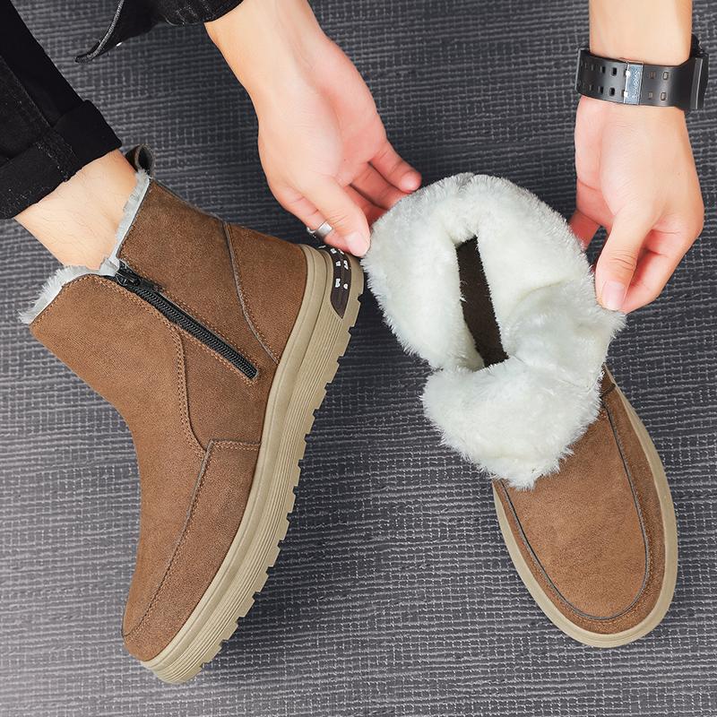 Golden Sapling Vinter Snøstøvler Herre Mote Plattform Flats Sko Tykkere Varm Plysj Ankel Botas Mann Utendørs Vindtette Sko