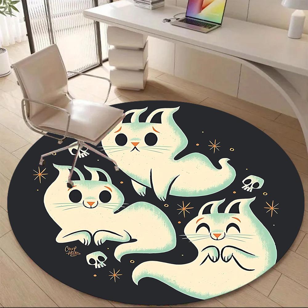 1pc Ghost Bunny Office Round Area Rug, Under Office Chairs Bedroom Living Room Home Decor, Room Deco