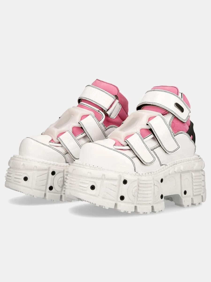 

2025 Новая платформа Круглый носок Повседневные Рок-туфли Мода Панк Танковая подошва Туфли на высоком каблуке Смешанные цвета Застежка-липучка Женская обувь 35