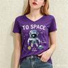 Cartoon Astronaut Pattern Print Women's T-shirts Fashion V-neck Short Sleeve Tees Casual Loose Tops Summer Trend Female Clothing