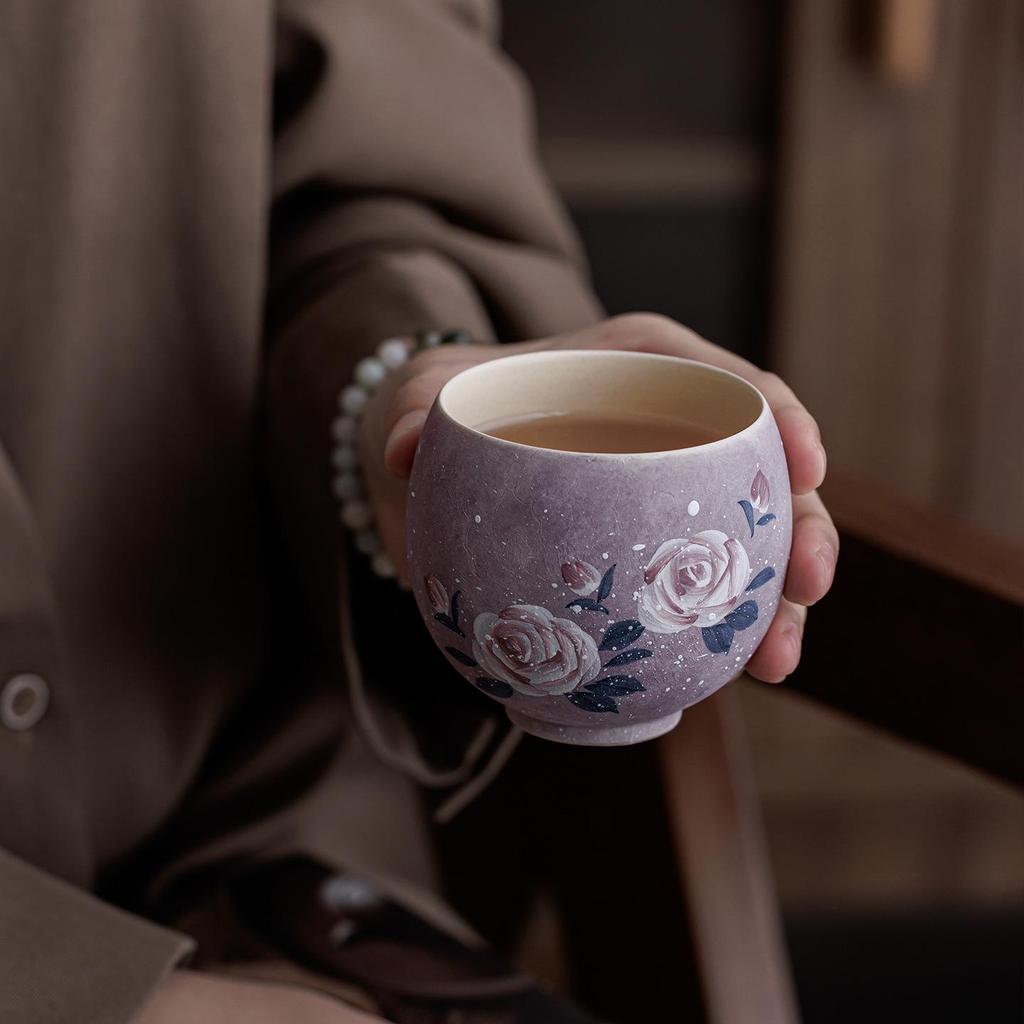 Handmade High-End Ceramic Rose Douli Tea Cup for Kung Fu Tea