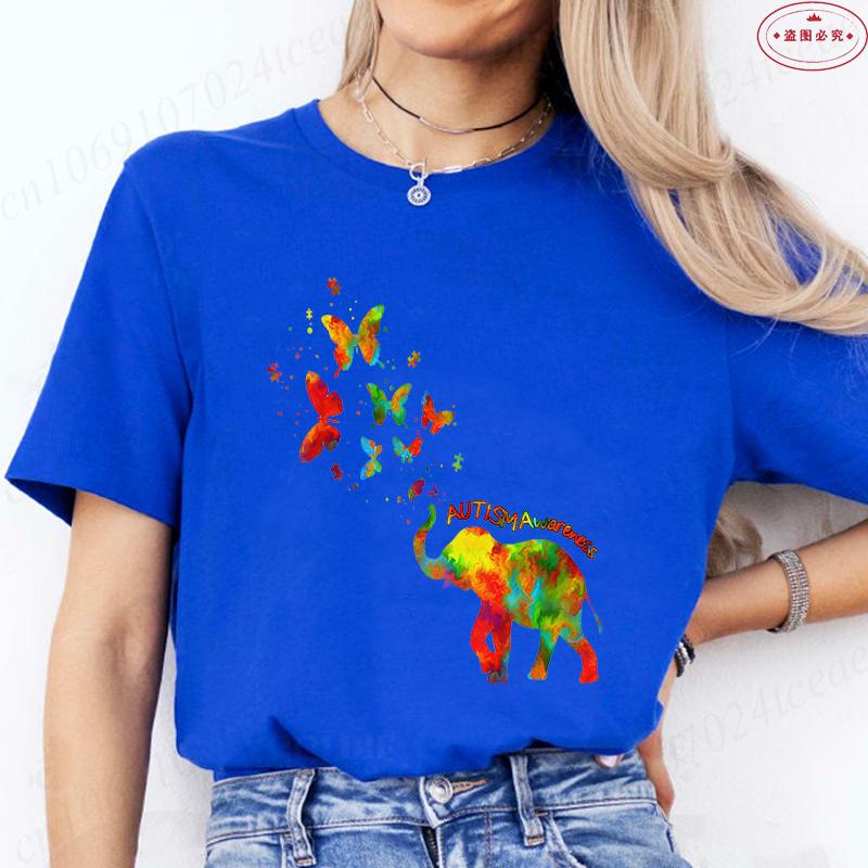 Autism Butterfly Elephant Unisex Shirt Autism Awareness Month T-shirts Tees Funny Graphic Tops Summer Aesthetic Female Clothing S
