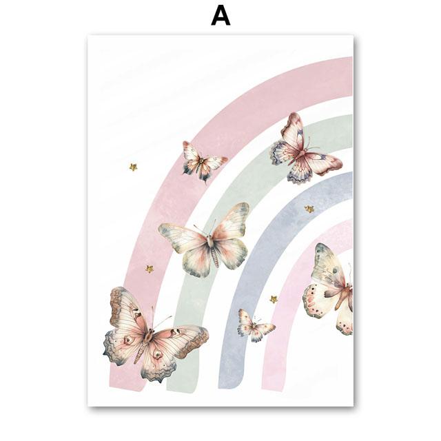 

Pink Rainbow Butterfly Custom Baby Name Wall Art Nursery Canvas Prints Painting Watercolor Posters Pictures Girl Kids Room Decor 13X18 cm No Framed