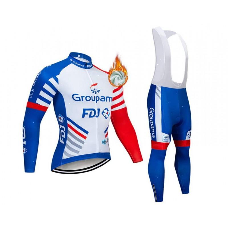 Winter Thermal Cycling Jersey Bib Pants Set Men Women Long Sleeve Fleece Warm Mountain Bike Outfit