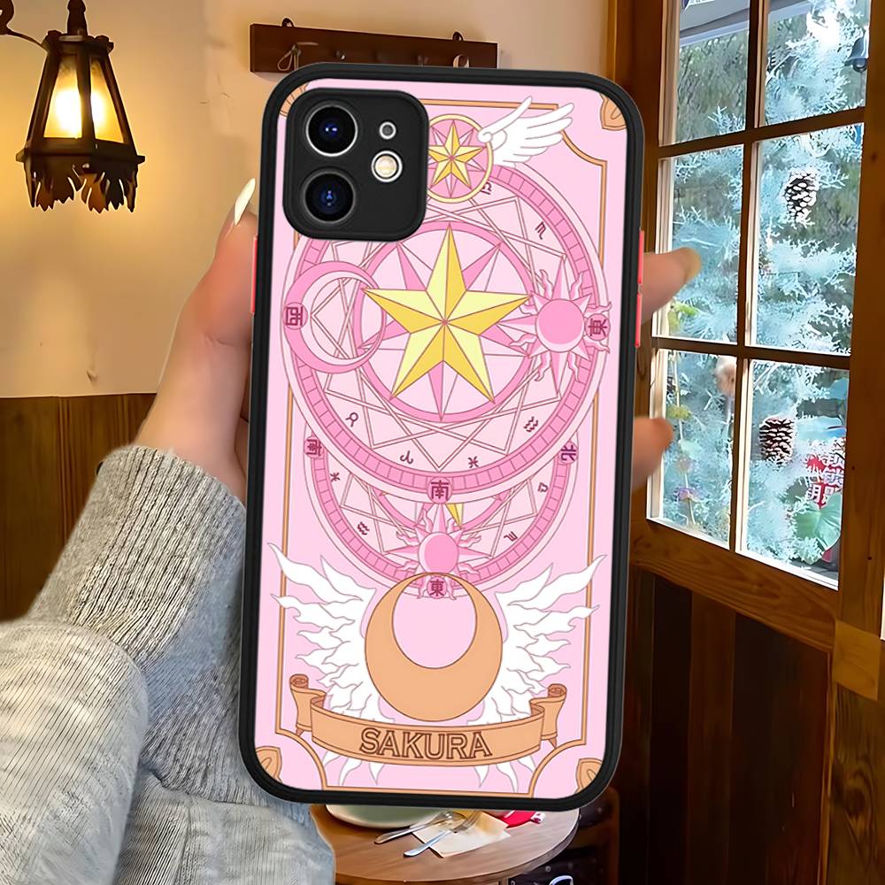 Anime C-CardcaptorS S-Sakura For IPhone 16 15 14 13 12 11 Pro Max X XS MAX Plus Translucent Black Phone Cover