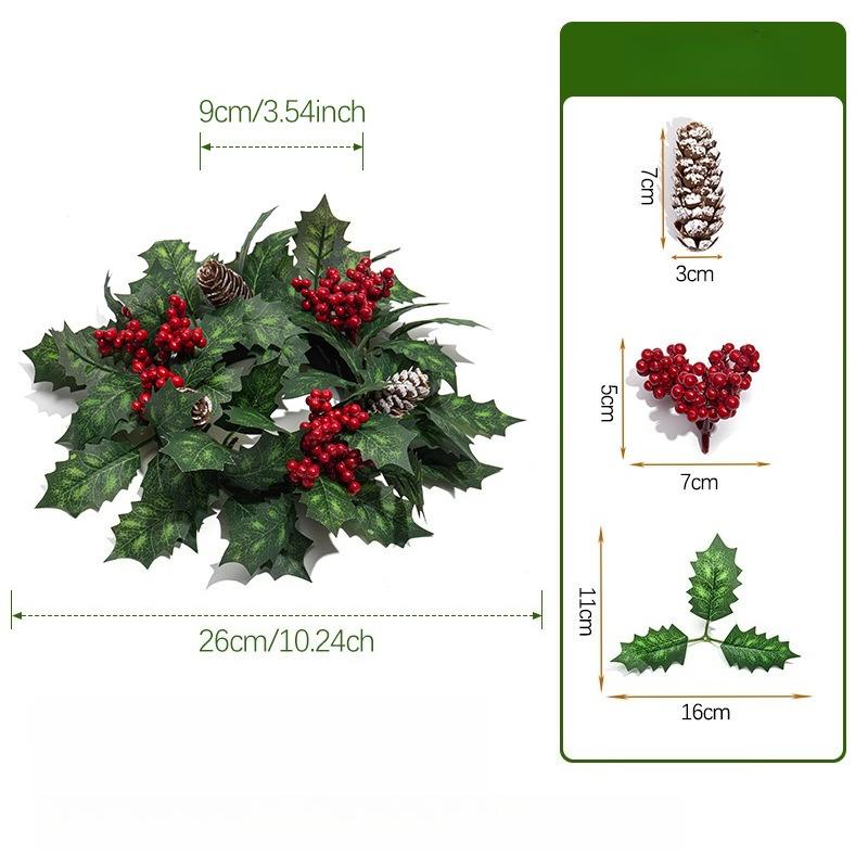1PC Christmas Simulation Holly Wreath, Candlestick Wreath, Decorative Wreath, Candle Wreath, Photography Props, Home Decor, Party Decoration
